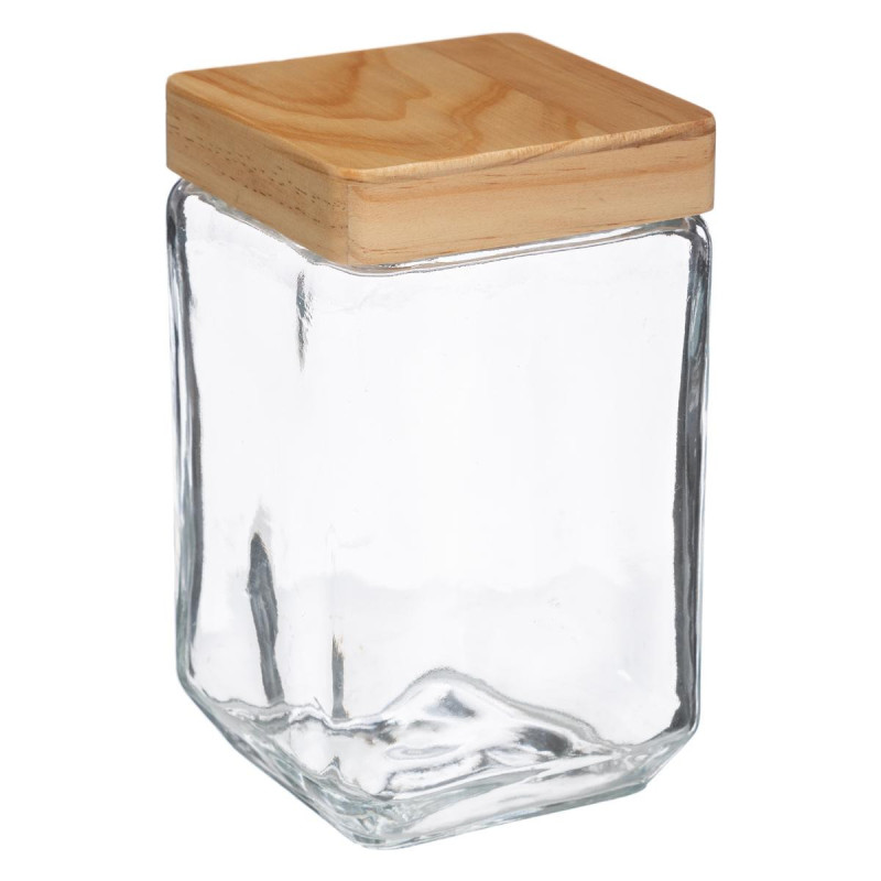 Bocal carré en verre et pin - Transparent/Beige - 1,7 L