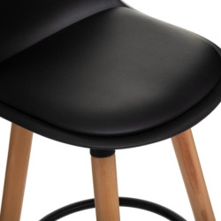 Chaises de bar "Maxon" pieds bois - Revêtement similicuir - Noir