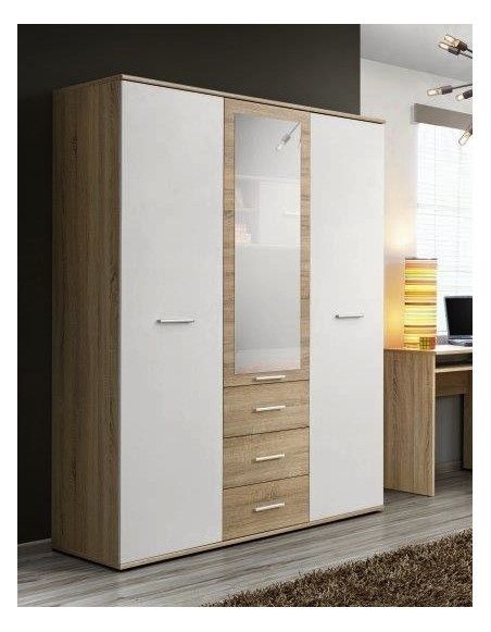 Armoire-penderie - DINO - 135 cm x 191 cm x 55 cm - Chêne et blanc