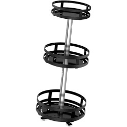 Etagère rotative multirangements H 57,5 cm x D 26 cm : épices, boîtes, flacons | Support rond 3 niveaux | Noir