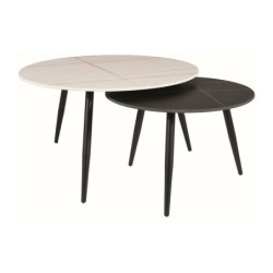 Set de 2 tables basse "Kora B" - Blanc mat/Noir mat - D 80 x H 45 cm