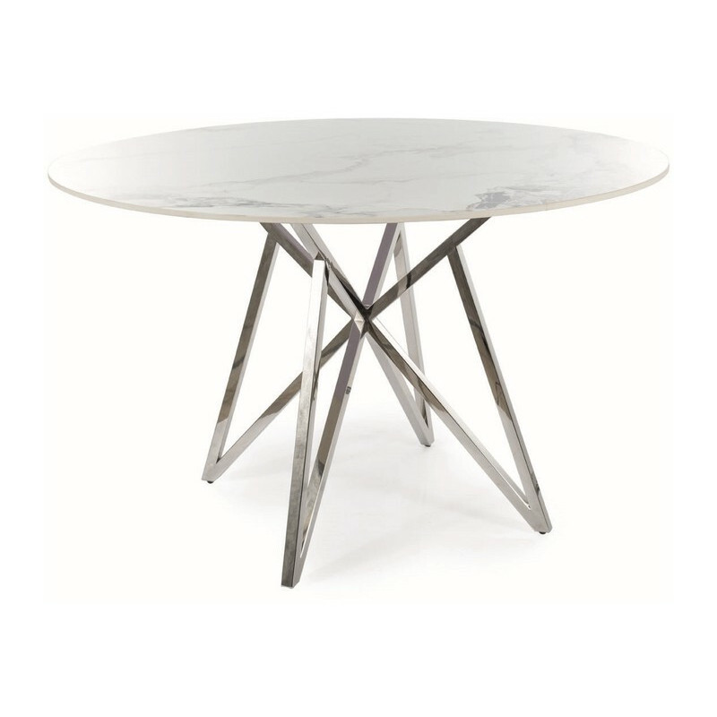 Table à manger ronde effet marbre "Murano" - Blanc/Argenté - D 120 x H 76 cm