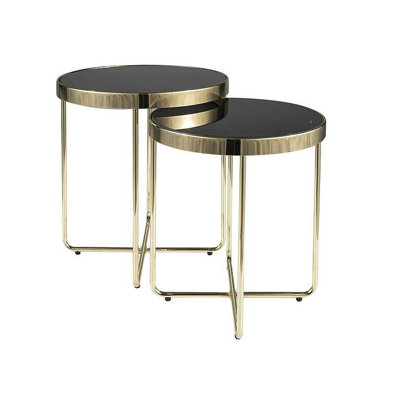 Set de 2 tables basse "Saga" - Noir/Doré - D 40 x H 45/D 45 x H 50 cm