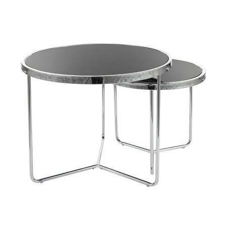 Set de 2 tables basse "Salva" - Noir/Argenté - D 45 x H 37/D 60 x H 45 cm