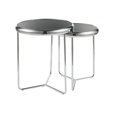 Set de 2 tables basse "Scarlet II" - Noir/Argenté - D 40 x H 45/D 47 x H 50 cm