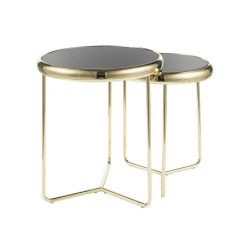 Set de 2 tables basse "Scarlet II" - Noir/Doré - D 40 x H 45/D 47 x H 50 cm