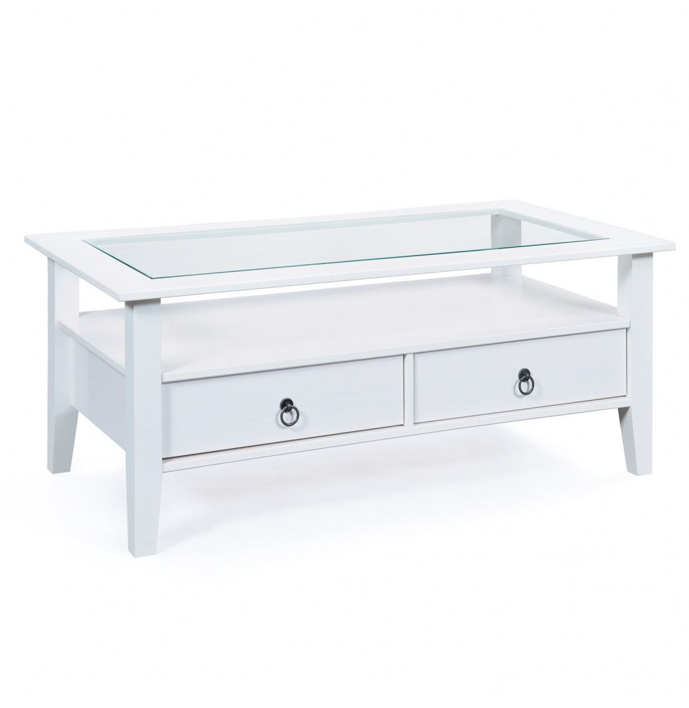 Table basse Provence 7 - 115 x 60 x 45 cm - Pin - Blanc