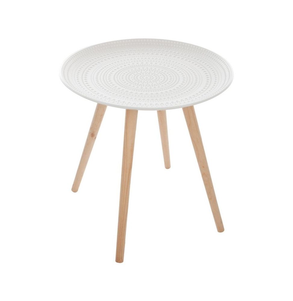 Table basse scandinave Mileo - D 49 cm - Bois - Blanc