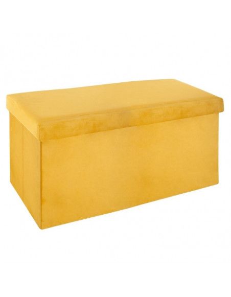 Pouf pliable -  L 76,6 x l 38 x H 37,5 cm - Velours - Jaune moutarde