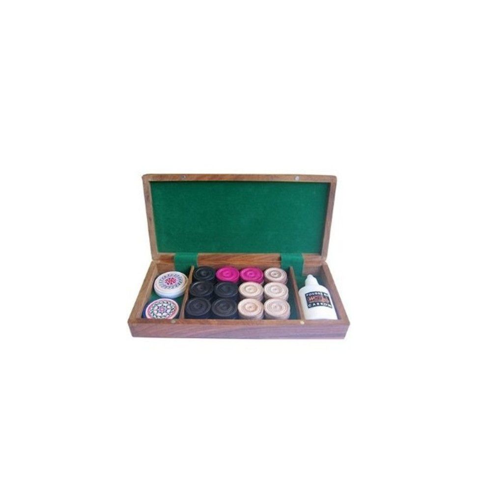 Set complet - Pions Carrom - Coffret palissandre