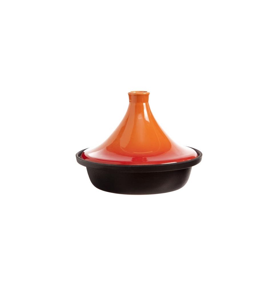 Tajine - D 25 x H 18  cm - Fonte - Noir et orange