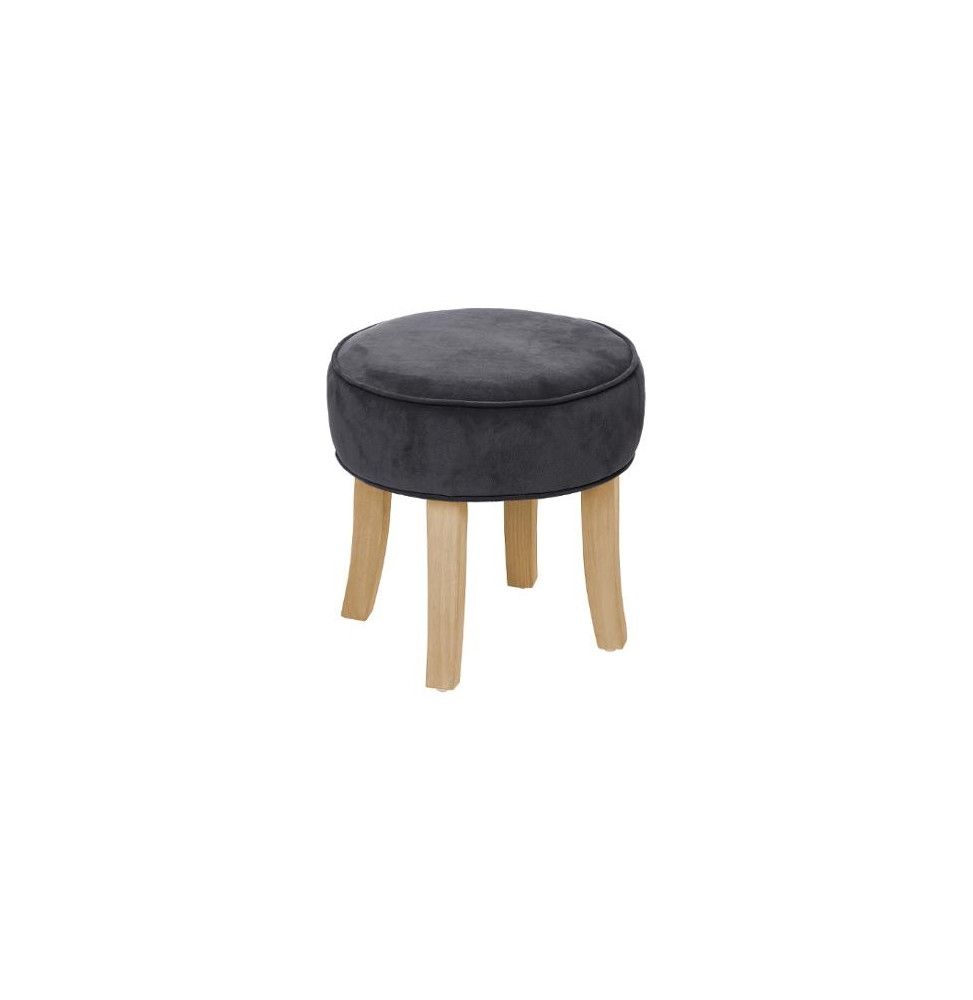 Tabouret velours - Adriel - D 35 x H 35 cm - Gris