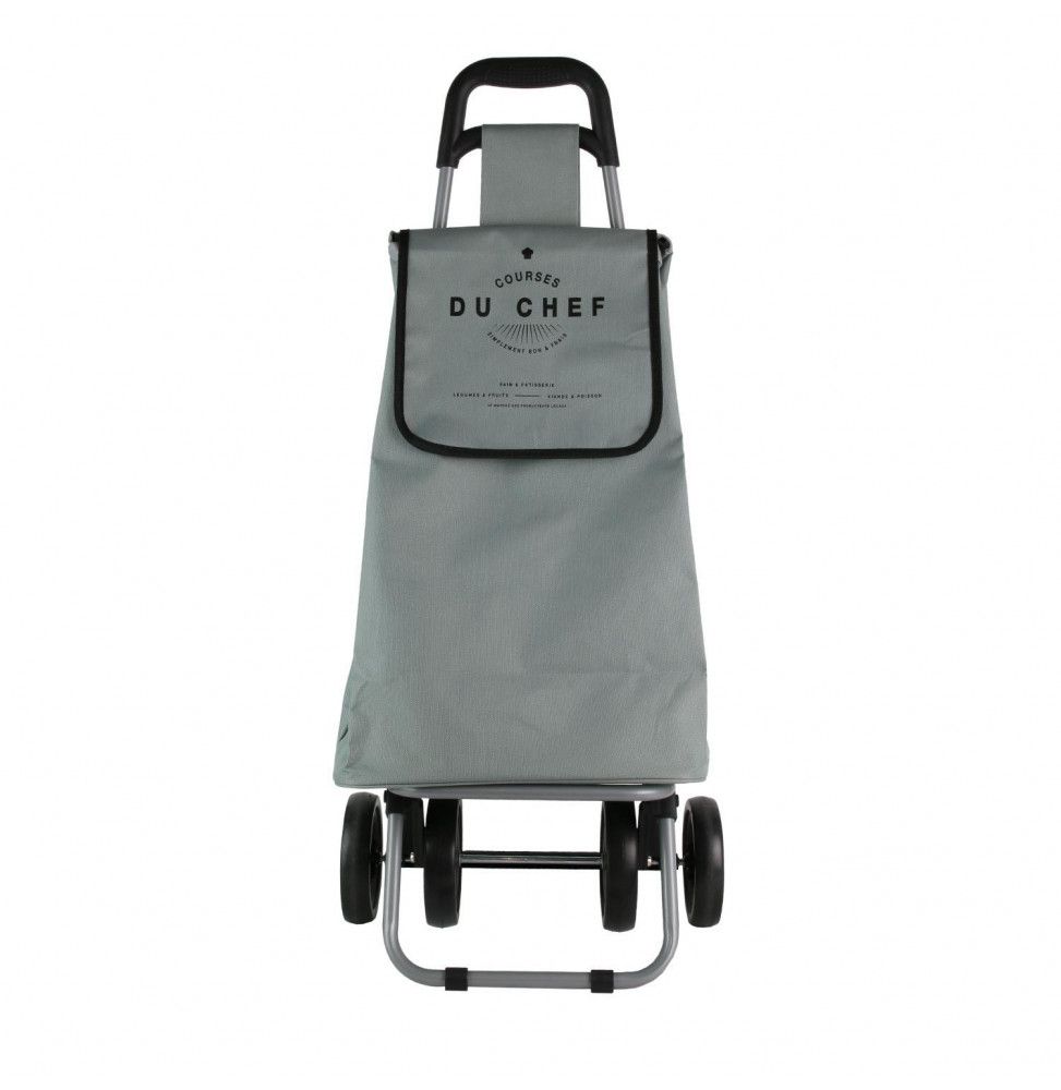 Chariot de course motif courses du chef - 4 roues - L 41 cm x H 87 cm - Gris