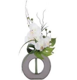 Composition florale en vase argenté - Orchidée - Modèle aléatoire