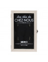 Boîte à clés en bois avec imprimé "chez nous" - 6 supports - Noir et Beige