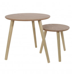 Set de 2 tables gigognes rondes - L 48 x l 48 x H 45 cm - Beige