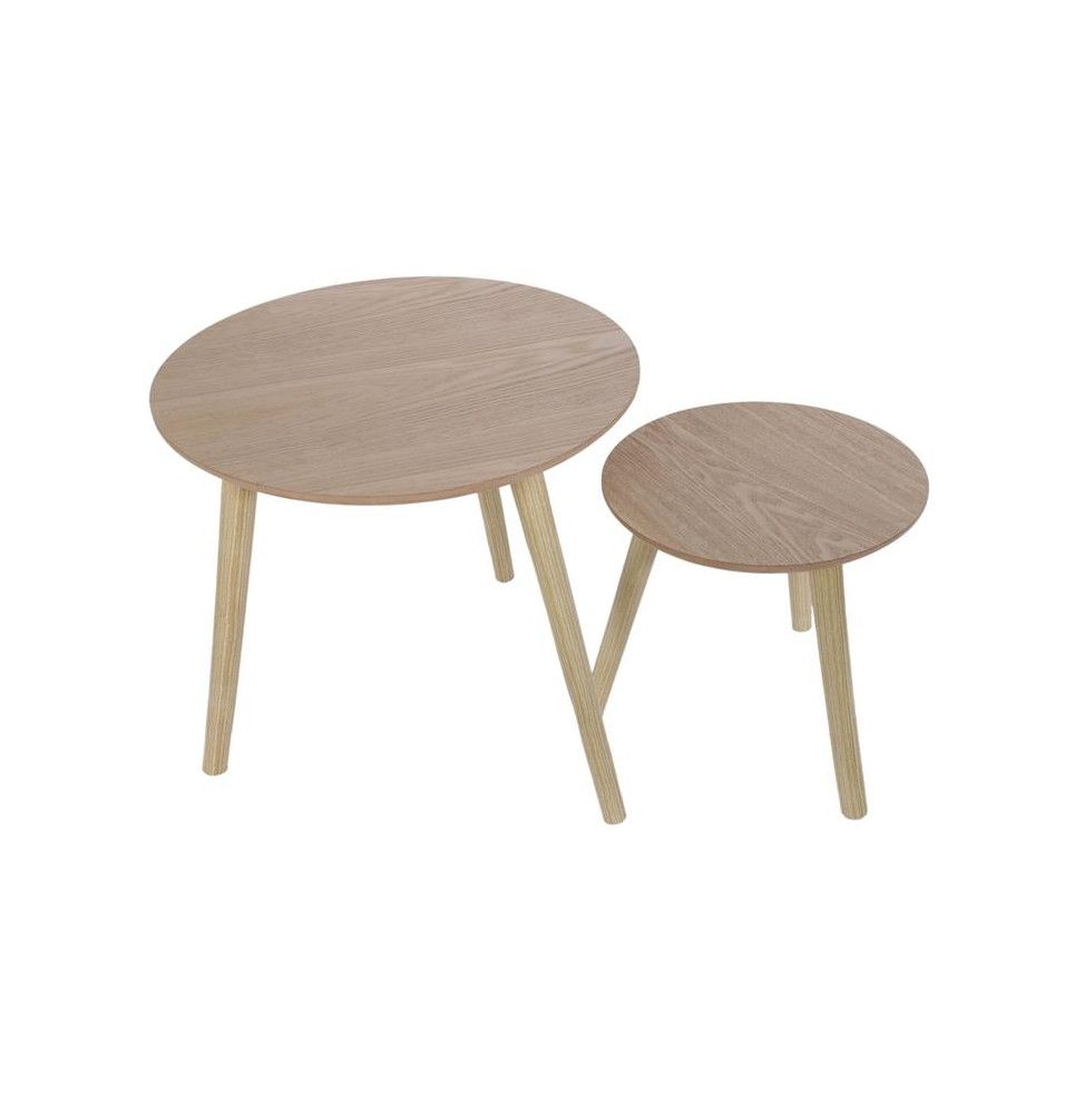 Set de 2 tables gigognes rondes - L 48 x l 48 x H 45 cm - Beige