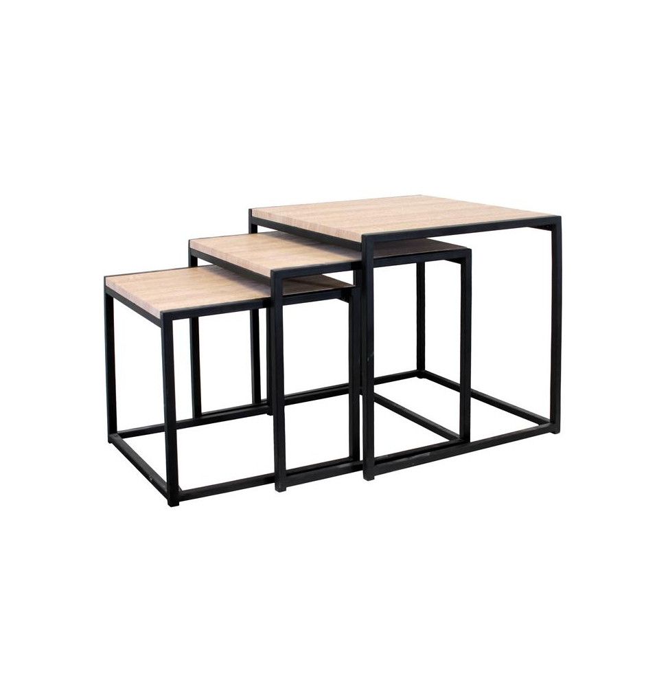 Set de 3 tables gigognes cubes - L 45 x l 45 x H 45 cm - Beige et Noir