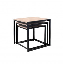 Set de 3 tables gigognes cubes - L 45 x l 45 x H 45 cm - Beige et Noir