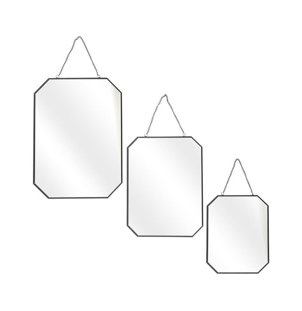 Lot de 3 miroirs avec angles obliques - L 30 x l 0,3 x H 40 cm - Noir