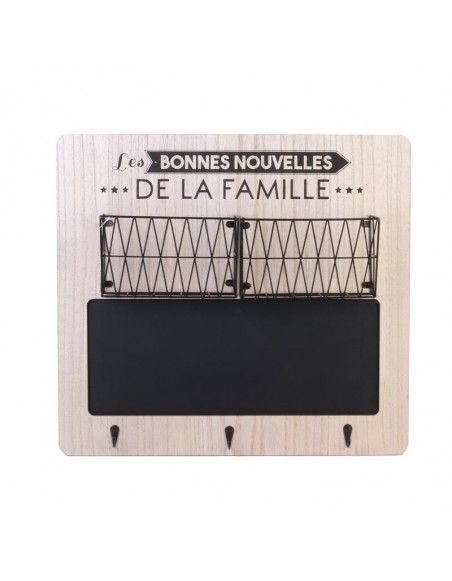 Organisateur en bois et métal avec ardoise - L 53 x l 9 x H 48 cm - Beige et Noir