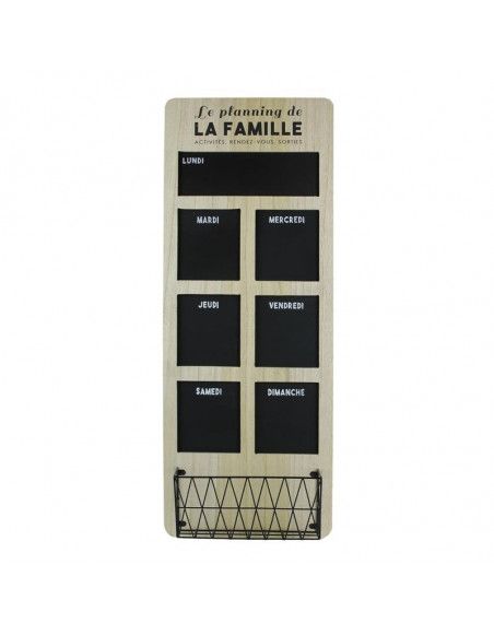 Organisateur ardoise semainier avec cage de rangement - L 30 x l 8,5 x H 80 cm - Beige et Noir