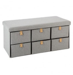 Pouf pliable 6 tiroirs - L 76,5 x l 38 x H 38 cm - Gris