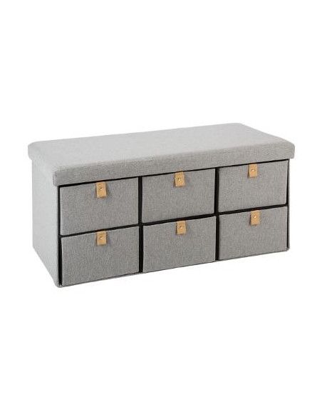 Pouf pliable 6 tiroirs - L 76,5 x l 38 x H 38 cm - Gris