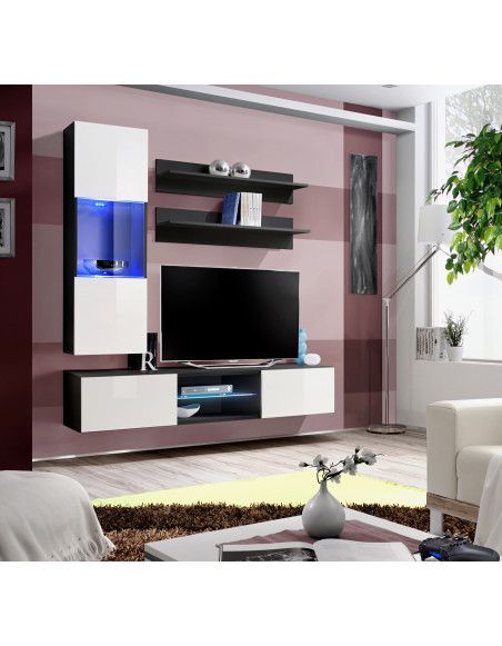 Ensemble TV mural - Fly S3 - 160 x 40 x 190 cm - Blanc et blanc