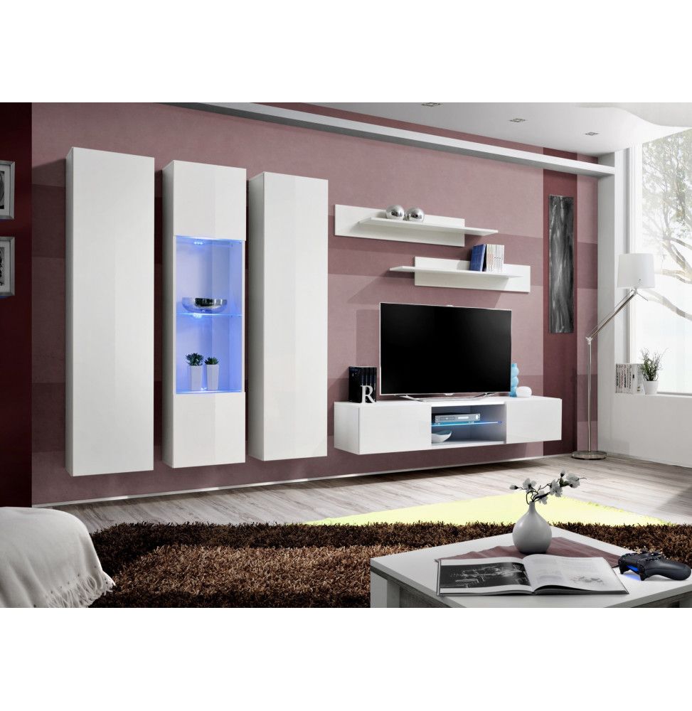 Ensemble TV mural - FLY P5 - 310 x 40 x 190 cm - Blanc