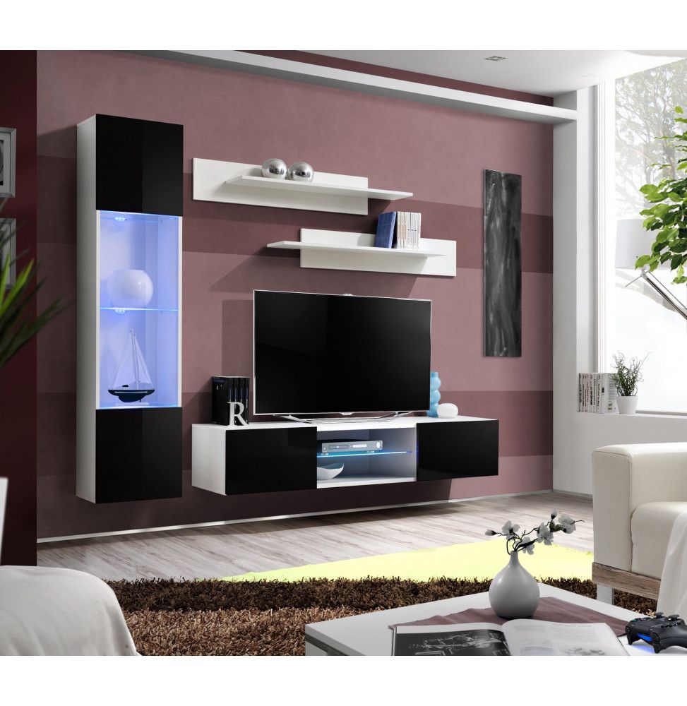 Ensemble TV mural - FLY R3 - 210 x 40 x 190 cm - Noir et blanc