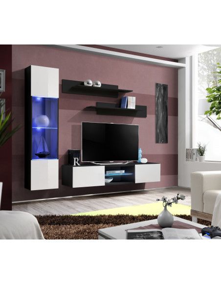 Ensemble TV mural - FLY R3 - 210 x 40 x 190 cm - Blanc et noir