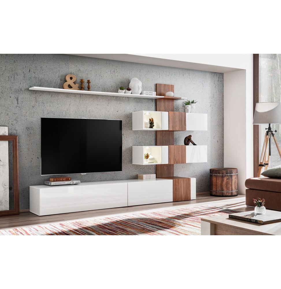 Ensemble meuble TV mural - ABW Quill - 250 x 40 x 160 - Blanc