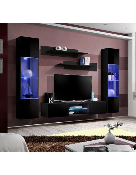 Ensemble meuble TV mural - FLY O3 - 260 x 40 x 190 cm - Noir