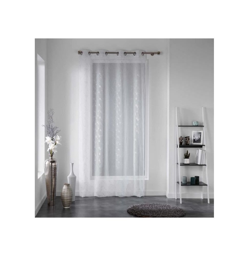 Panneau à oeillets - 140 x 240 cm - Voile sablé applique - Dalya - Blanc