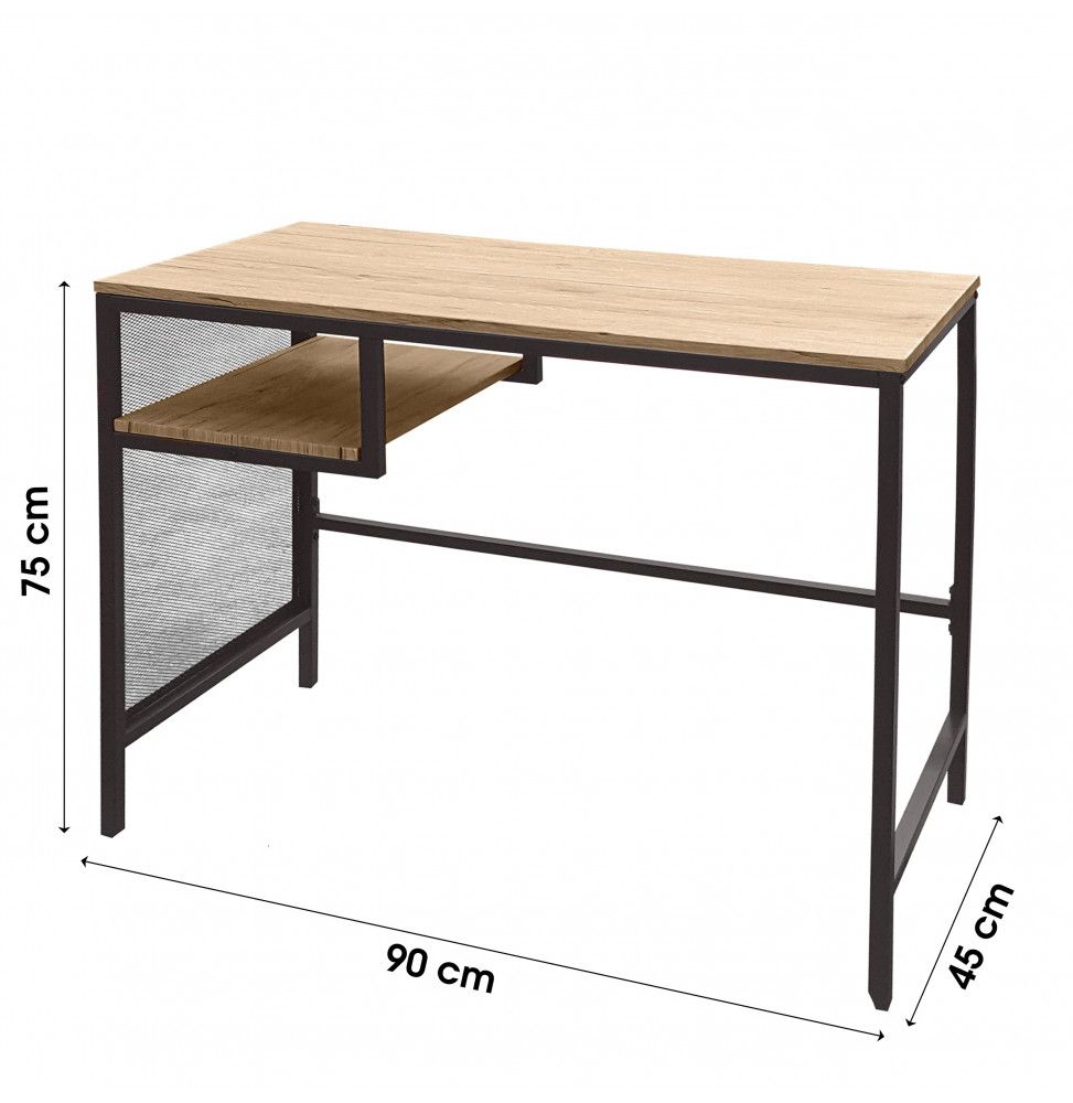 Bureau Style industriel Dock - L 90 cm x P 45 x H 75 cm - Bois et Métal