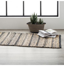 Tapis en jute et coton - Noir et marron - 140 x 70 cm