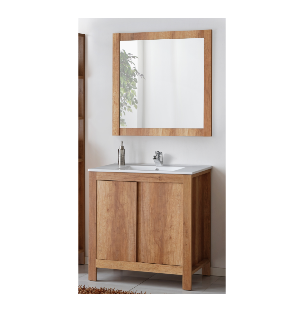 Ensemble meuble vasque + miroir - Bois - 80 cm - Classic Oak