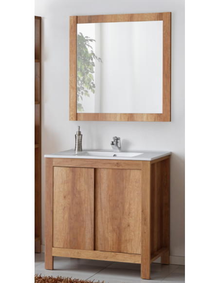 Ensemble meuble vasque + miroir - Bois - 80 cm - Classic Oak