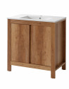 Ensemble meuble vasque + miroir - Bois - 80 cm - Classic Oak