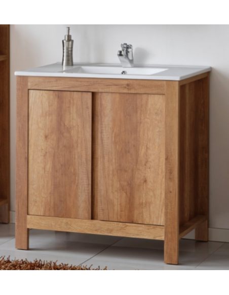 Ensemble meuble vasque salle de bain - Bois - 80 cm - Classic Oak