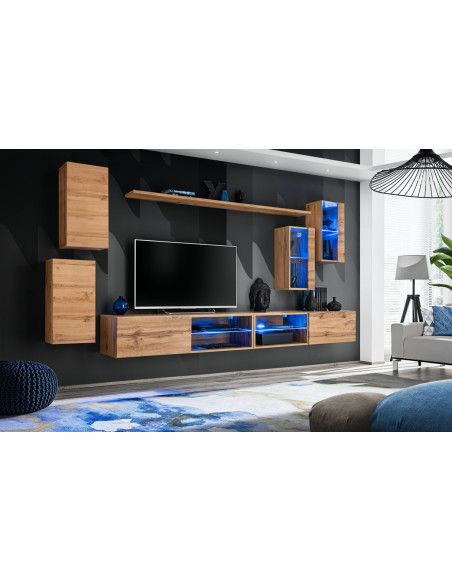 Ensemble meuble TV mural Switch XXV - L 280 x P 40 x H 140 cm - Marron