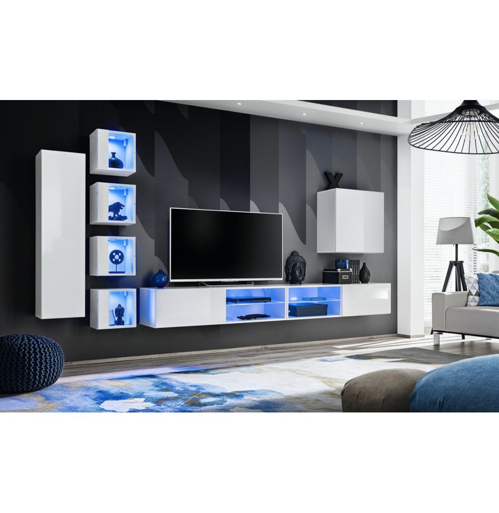 Ensemble meuble TV mural Switch XXVI - L 320 x P 40 x H 150 cm - Blanc