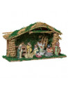 Crèche de Noël avec 9 santons - L 38 cm x l 14.5 cm - Bois