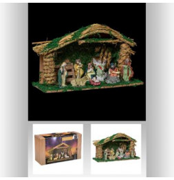 Crèche de Noël avec 9 santons - L 38 cm x l 14.5 cm - Bois