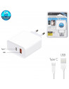 Adaptateur secteur - USB + TYPE C - L 4,5 cm x l 2,7 cm x H 9,7 cm