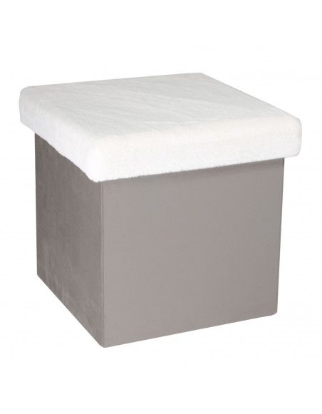 Pouf coffre - imitation fourrure - Leo - 38 cm x 38 x 38 cm - Gris