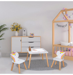 Table avec 2 chaises forme Licorne