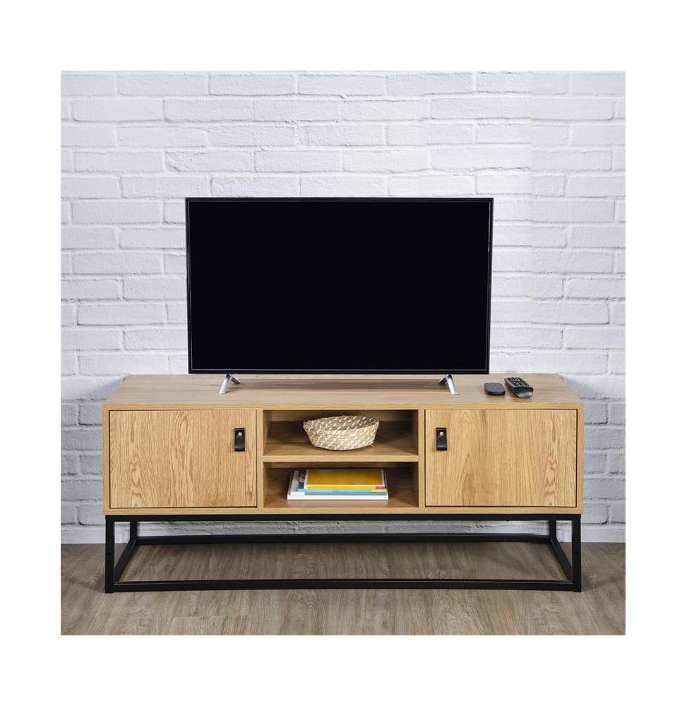 Meuble TV en bois - L 117 x l 39 cm - Noir