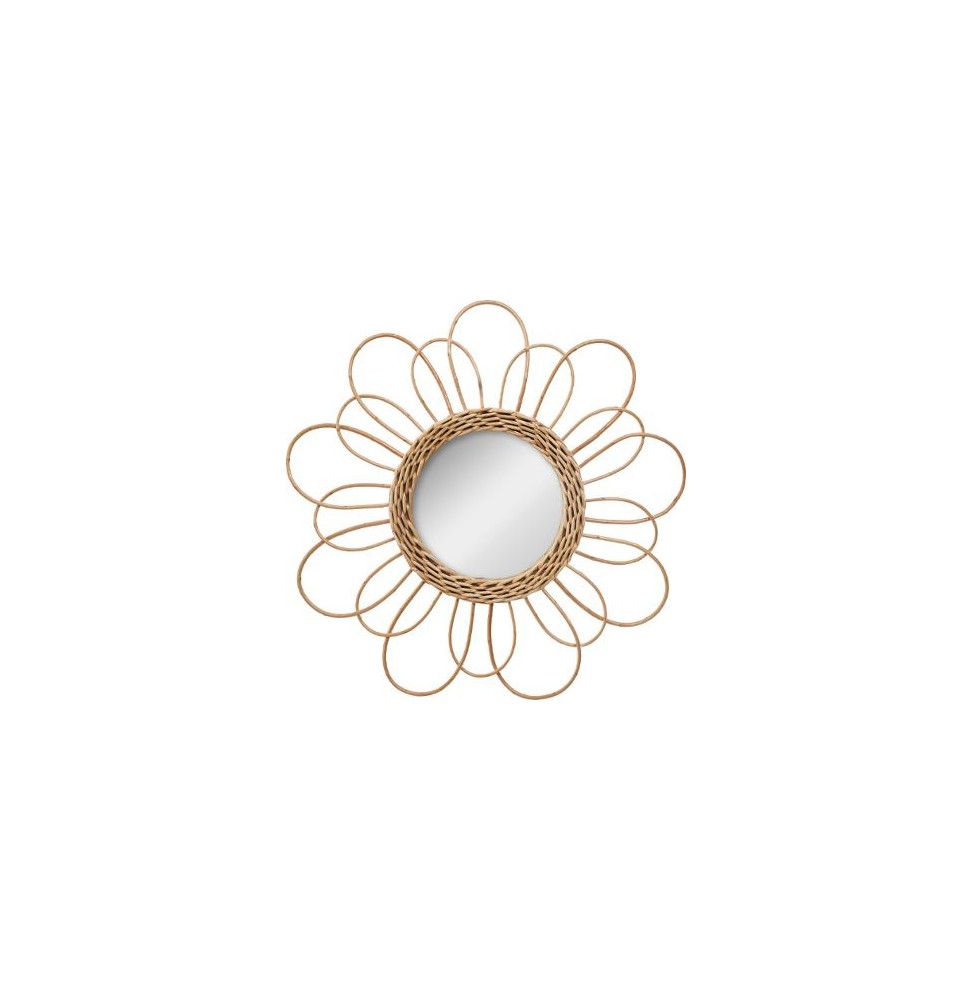 Miroir rond Fleur en rotin  - D 38 cm - Beige